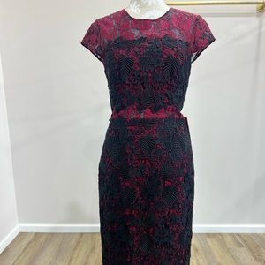 Monique Lhuillier Black & Red Lace Dress size 10